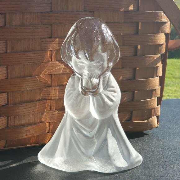 Praying Girl Figurine Bookend paper weight vintage Viking Glass frosted satin Ne - Picture 5 of 10